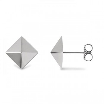 3 Dimensional Pyramid Stud Earrings in Solid 14k White Gold