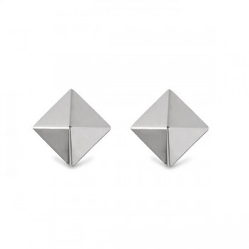 3 Dimensional Pyramid Stud Earrings in Solid 14k White Gold