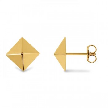 3 Dimensional Pyramid Stud Earrings in Solid 14k Yellow Gold