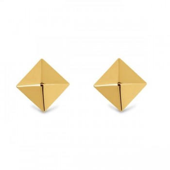 3 Dimensional Pyramid Stud Earrings in Solid 14k Yellow Gold