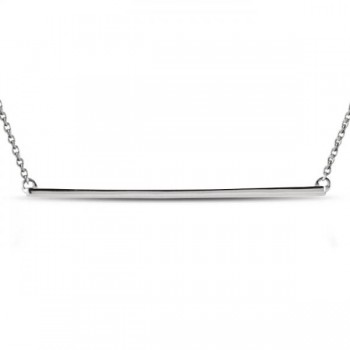 Horizontal Thin Straight Bar Pendant Necklace 14k White Gold