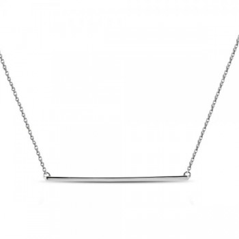 Horizontal Thin Straight Bar Pendant Necklace 14k White Gold