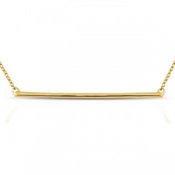 Horizontal Thin Straight Bar Pendant Necklace 14k Yellow Gold