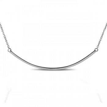 Curved Horizontal Bar Pendant Necklace Solid 14k White Gold