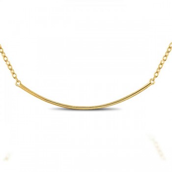 Curved Horizontal Bar Pendant Necklace Solid 14k Yellow Gold