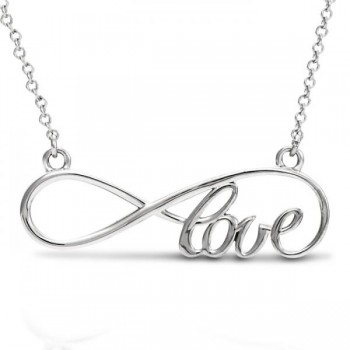 Women's Script Love Infinity Pendant Necklace 14k White Gold