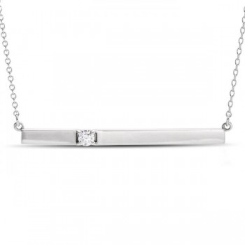 Horizontal Bar Necklace with Diamond Accent 14k White Gold 0.10ct