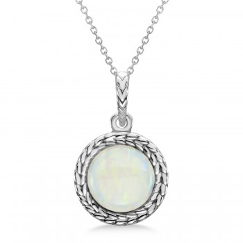 Bezel Set Opal Birthstone Pendant Necklace 14k White Gold (1.30ct)