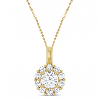 Round Lab Grown Diamond Halo Pendant 14K Yellow Gold (0.75ct)