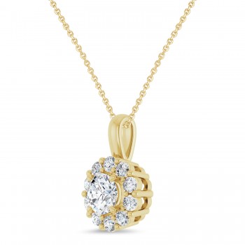 Round Lab Grown Diamond Halo Pendant 14K Yellow Gold (0.75ct)