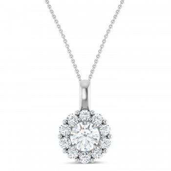 Round Lab Grown Diamond Halo Pendant 14K White Gold (0.75ct)