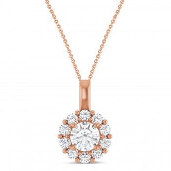 Round Lab Grown Diamond Halo Pendant 14K Rose Gold (0.75ct)