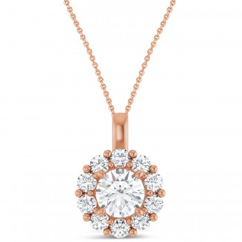 Round Lab Grown Diamond Halo Pendant 14K Rose Gold (1.00ct)