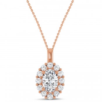 Oval Lab Grown Diamond Halo Pendant 14K Rose Gold (1.17ct)