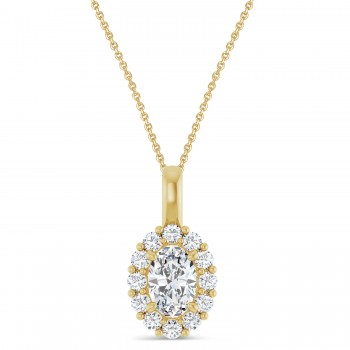 Oval Lab Grown Diamond Halo Pendant 14K Yellow Gold (0.74ct)