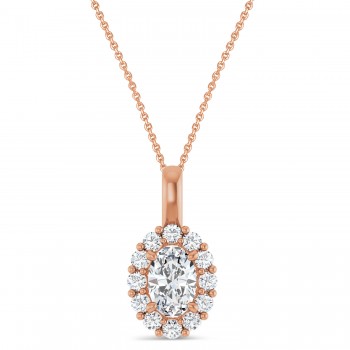 Oval Lab Grown Diamond Halo Pendant 14K Rose Gold (0.74ct)
