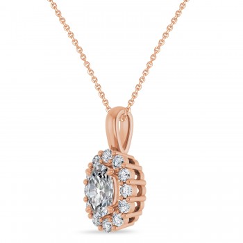 Oval Lab Grown Diamond Halo Pendant 14K Rose Gold (0.74ct)