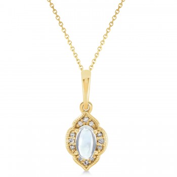 Natural Rainbow Moonstone & Diamond Clover Pendant 14K Yellow Gold (0.27ct)