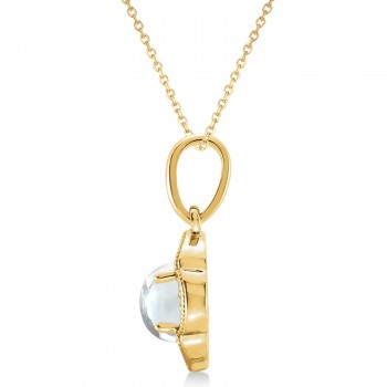 Natural Rainbow Moonstone & Diamond Clover Pendant 14K Yellow Gold (0.27ct)