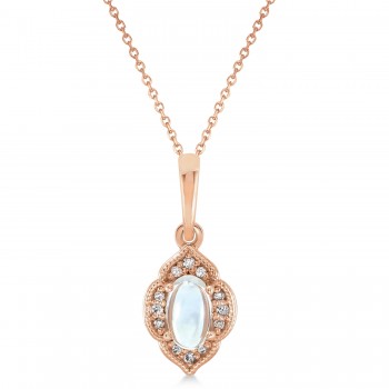 Natural Rainbow Moonstone & Diamond Clover Pendant 14K Rose Gold (0.27ct)