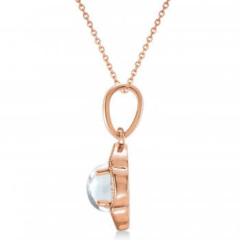 Natural Rainbow Moonstone & Diamond Clover Pendant 14K Rose Gold (0.27ct)