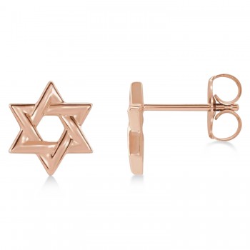 Jewish Star of David Stud Earrings 14K Rose Gold