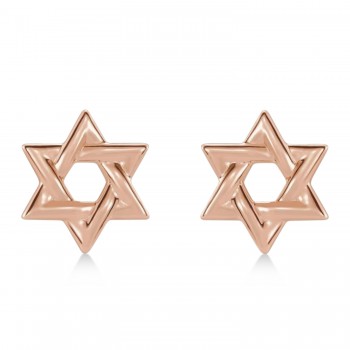 Jewish Star of David Stud Earrings 14K Rose Gold