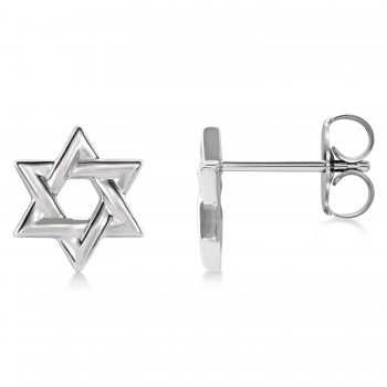 Jewish Star of David Stud Earrings 14K White Gold