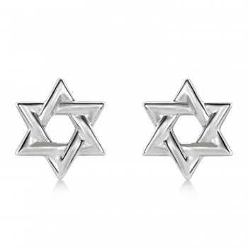 Jewish Star of David Stud Earrings 14K White Gold