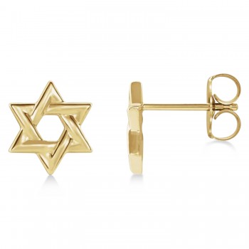 Jewish Star of David Stud Earrings 14K Yellow Gold