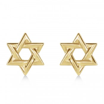 Jewish Star of David Stud Earrings 14K Yellow Gold