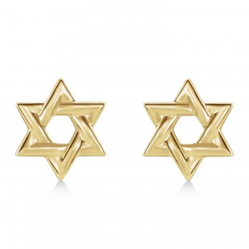 Jewish Star of David Stud Earrings 14K Yellow Gold