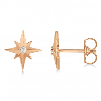 Diamond Star Compass Stud Earrings 14k Rose Gold (0.03ct)
