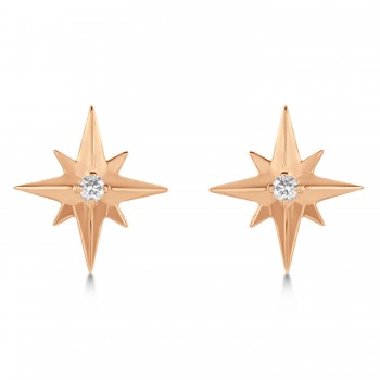 Diamond Star Compass Stud Earrings 14k Rose Gold (0.03ct)