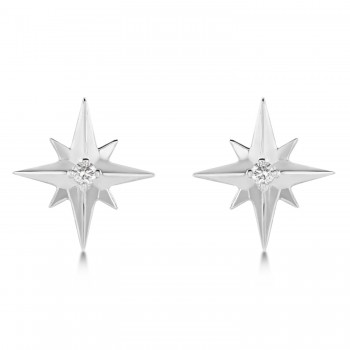 Diamond Star Compass Stud Earrings 14k White Gold (0.03ct)