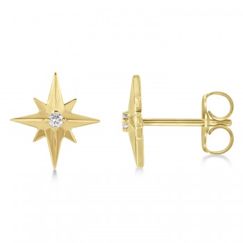 Diamond Star Compass Stud Earrings 14k Yellow Gold (0.03ct)