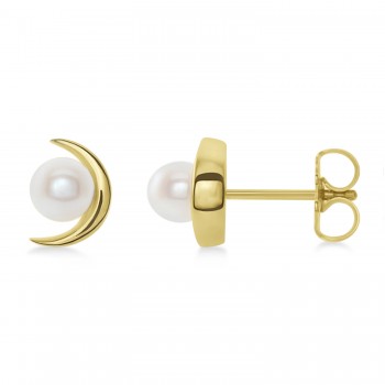 Crescent Moon Freshwater Pearl Earrings 14k Yellow Gold (4.0-4.5 mm)