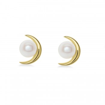 Crescent Moon Freshwater Pearl Earrings 14k Yellow Gold (4.0-4.5 mm)