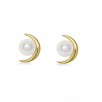 Crescent Moon Freshwater Pearl Earrings 14k Yellow Gold (4.0-4.5 mm)