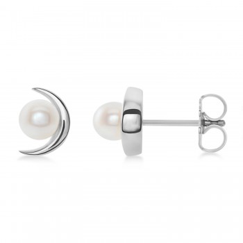 Crescent Moon Freshwater Pearl Earrings Platinum (4.0-4.5 mm)