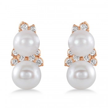 Pearl & Diamond Climber Earrings 14k Rose Gold (5-5.5mm 0.80ctw)