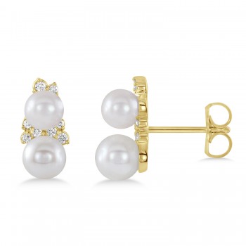 Pearl & Diamond Climber Earrings 14k Yellow Gold (5-5.5mm 0.80ctw)