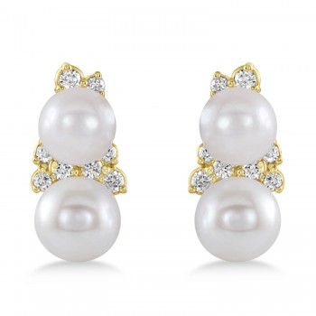 Pearl & Diamond Climber Earrings 14k Yellow Gold (5-5.5mm 0.80ctw)