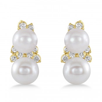 Pearl & Diamond Climber Earrings 14k Yellow Gold (5-5.5mm 0.80ctw)