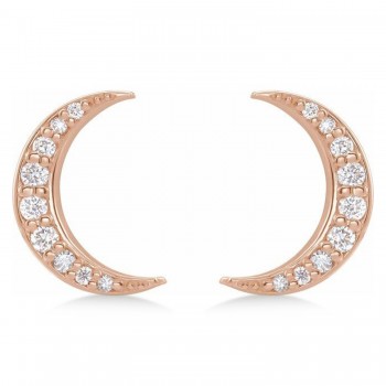 Natural Diamond Crescent Moon Stud Earings 14K Rose Gold (0.10ct)