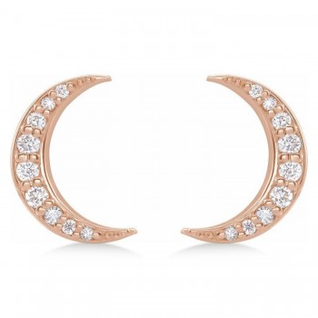 Natural Diamond Crescent Moon Stud Earings 14K Rose Gold (0.10ct)