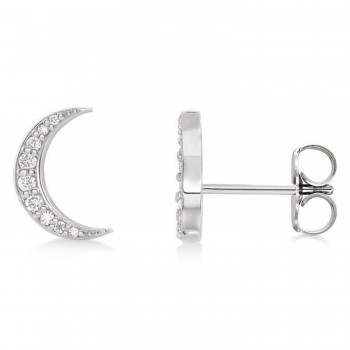 Natural Diamond Crescent Moon Stud Earings 14K White Gold (0.10ct)