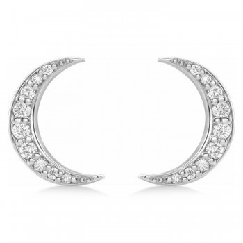 Natural Diamond Crescent Moon Stud Earings 14K White Gold (0.10ct)