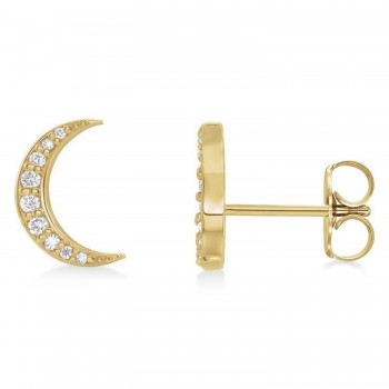 Natural Diamond Crescent Moon Stud Earings 14K Yellow Gold (0.10ct)