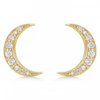 Natural Diamond Crescent Moon Stud Earings 14K Yellow Gold (0.10ct)